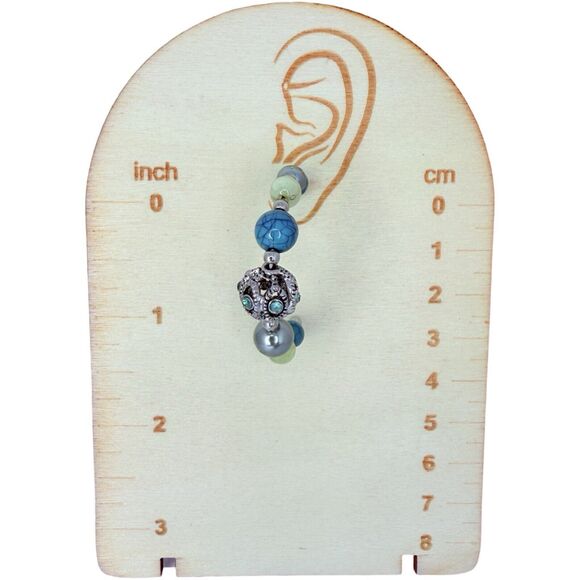 Blue Beaded Half Hoop Earrings 1.5" Silver Tone Bohemian Southwestern Native - Picture 11 of 12